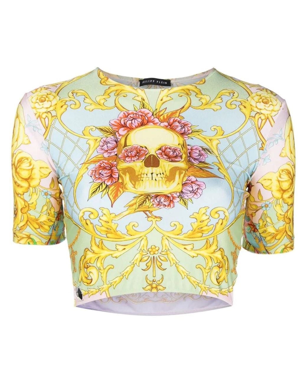 Philipp Plein Green Baroque-Print Crop-Top