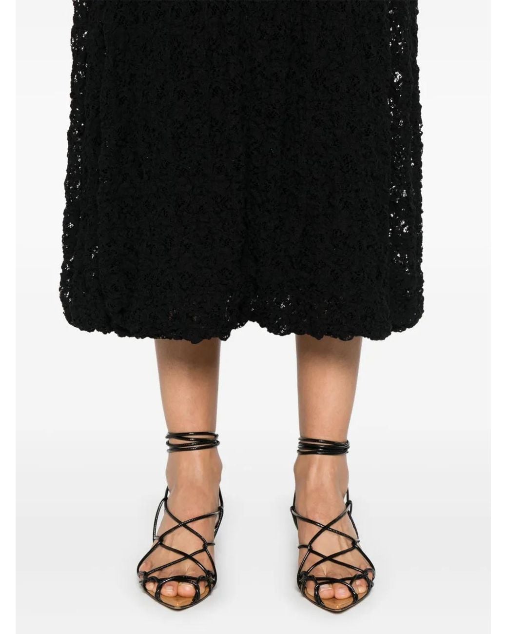 Jil Sander Black Lace-Embroidered Midi Skirt