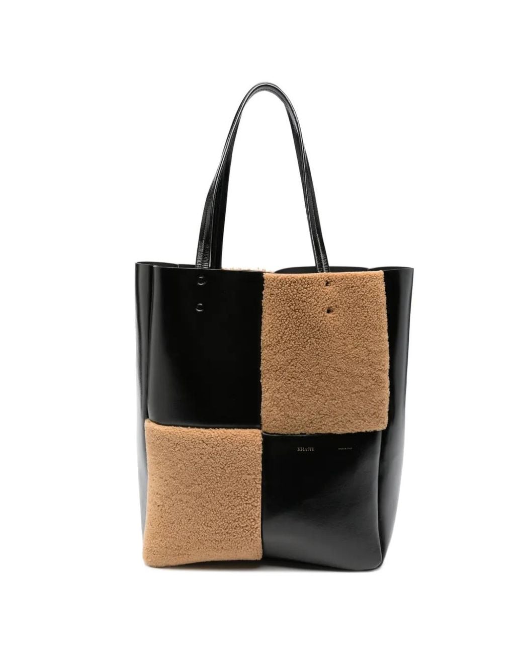 Khaite Black Patchwork Shearling-Panel Tote Bag