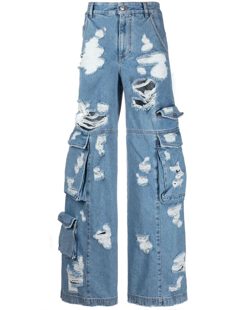 Gcds Blue Distressed Wide-Leg Jeans for men