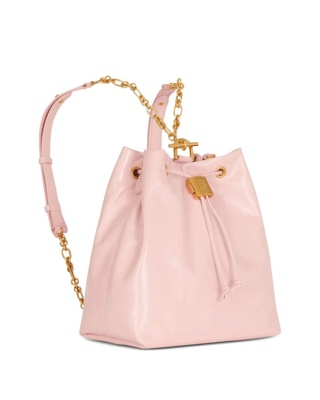 Balmain Pink Chain Drawstring Leather Backpack