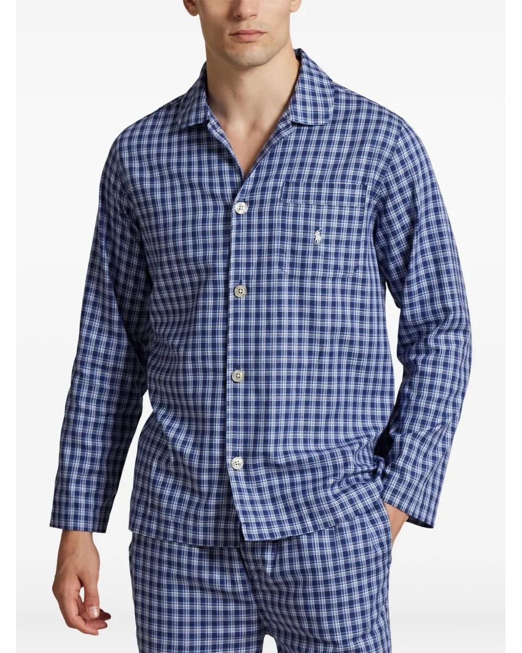 Polo Ralph Lauren Blue Checked Cotton Pyjamas for men