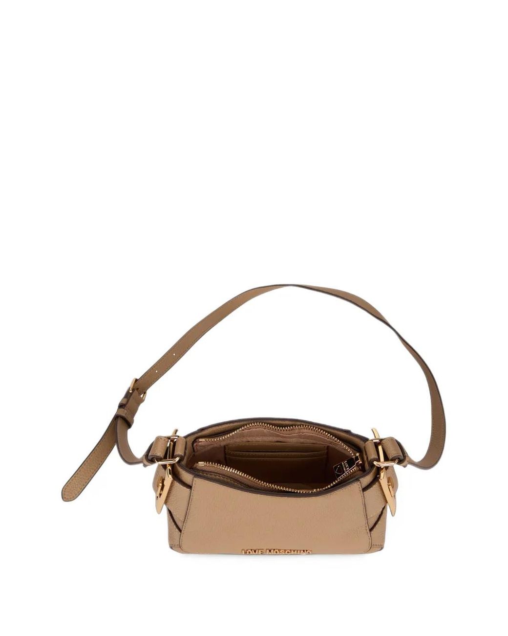 Love Moschino Natural Buckle-Detail Logo-Plaque Cross Body Bag