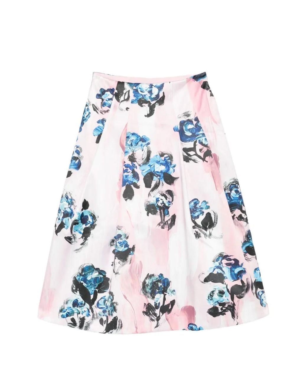 Stine Goya White Floral-Print Pleated Midi Skirt