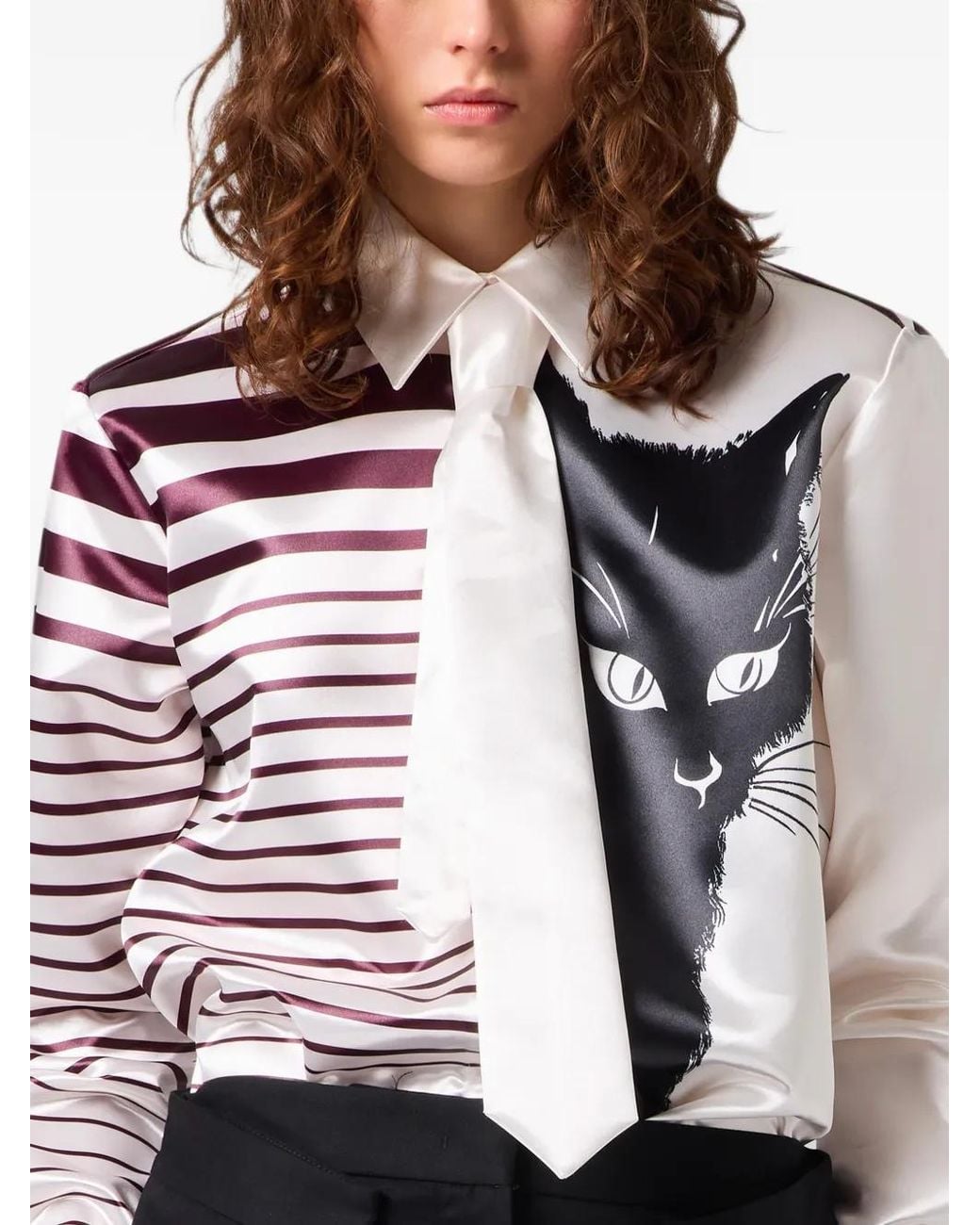 MSGM White Cat-Print Shirt