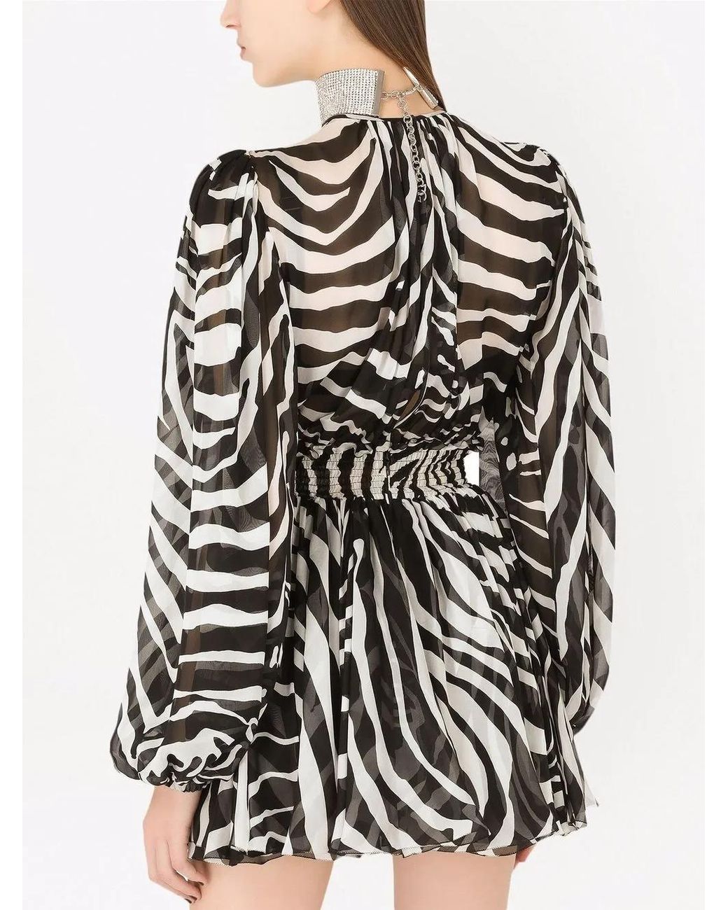 Dolce & Gabbana Black Short Zebra-print Chiffon Dress