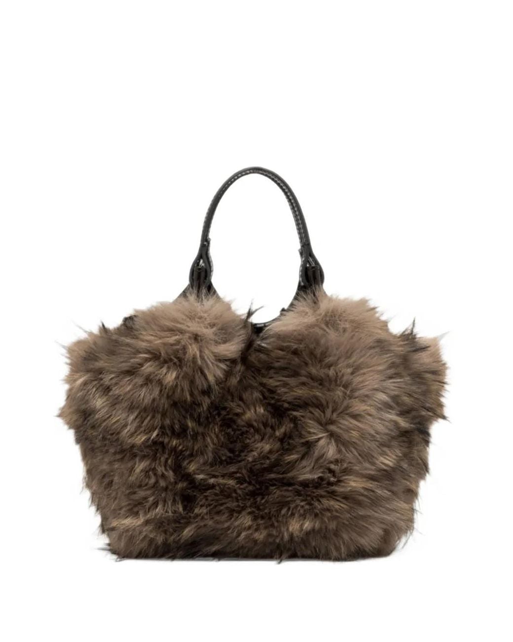 Gianni Chiarini Brown Mini Dua Faux-Fur Top-Handle Tote Bag