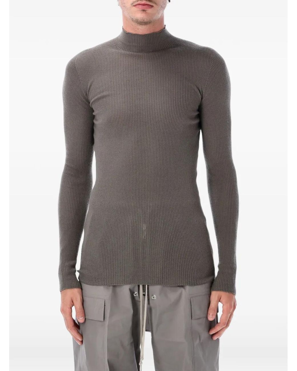 Rick Owens Gray Ribbed Lupetto Sweater for men