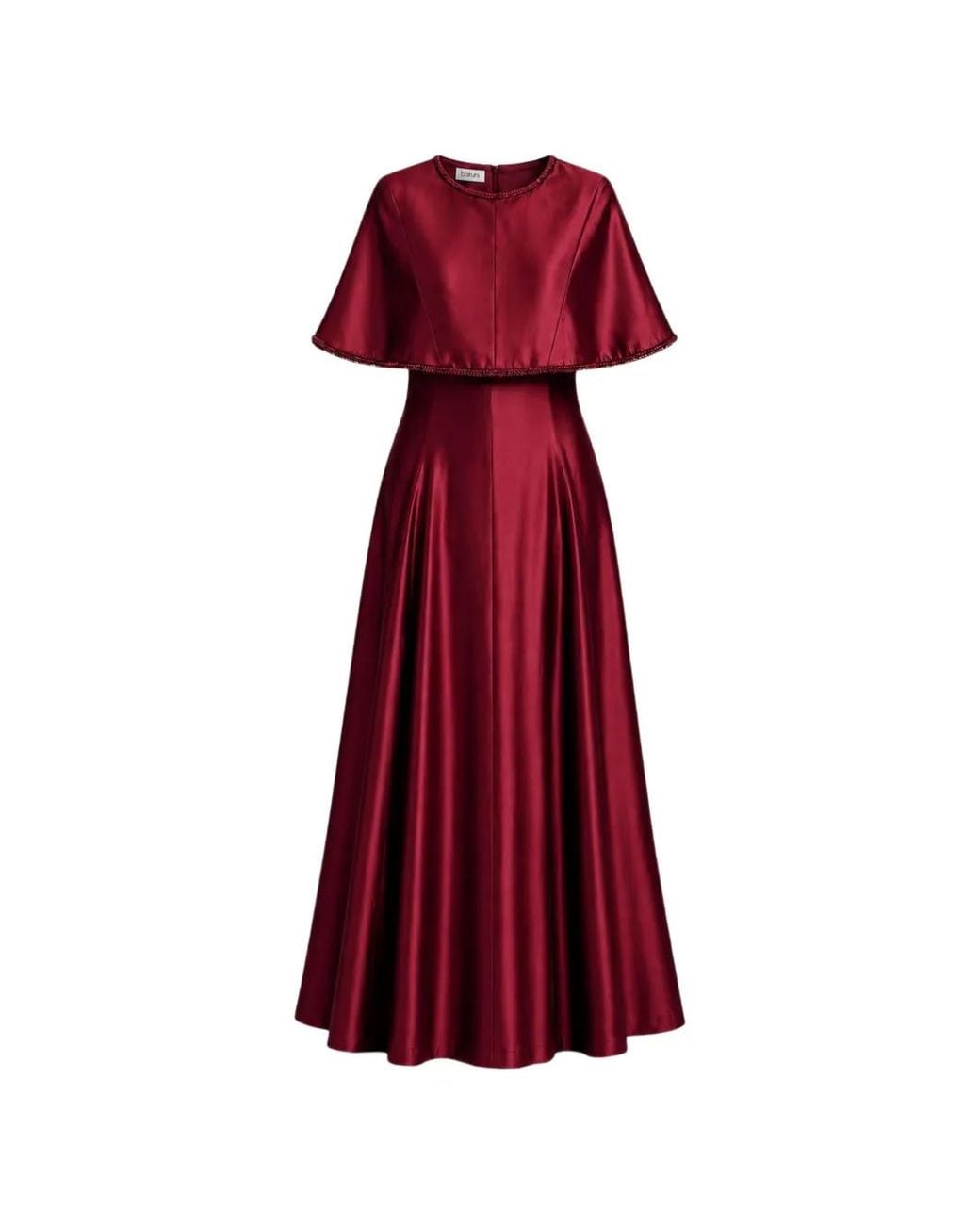 Baruni Red Alya Cape-Overlay A-Line Maxi Dress