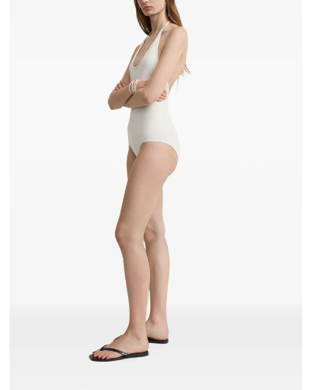 Totême White Halter Tie Swimsuit