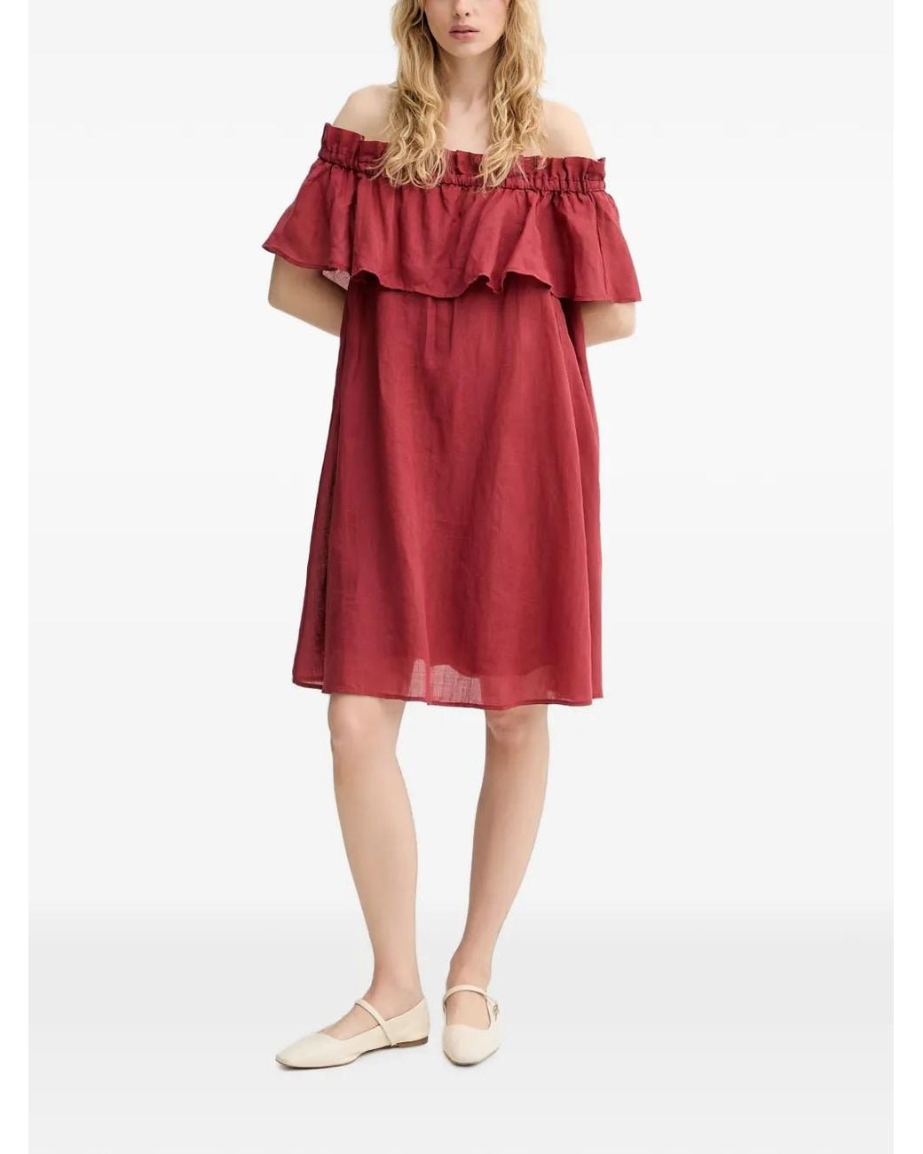 Marc O' Polo Red Off-Shoulder Ruffled Mini Dress