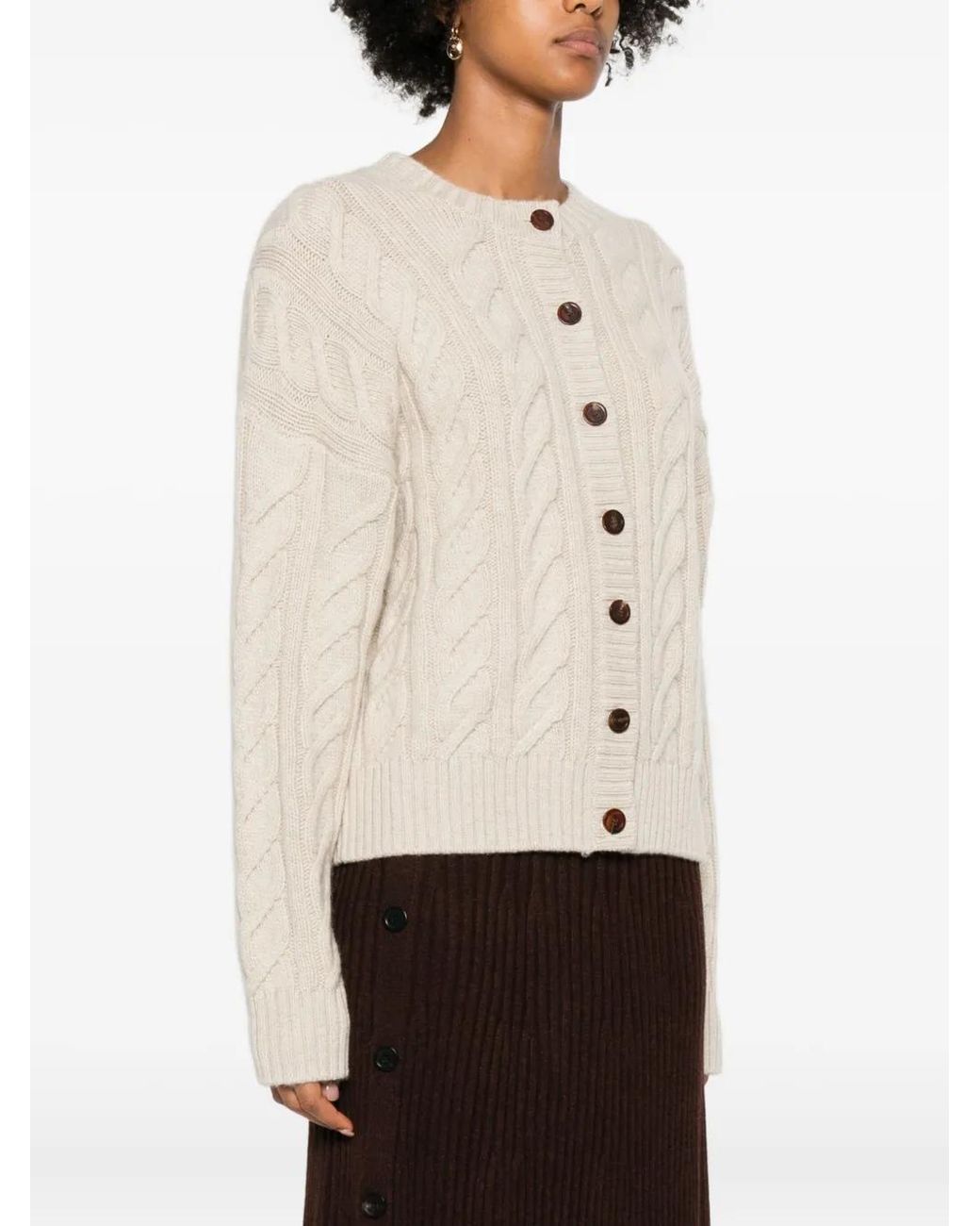 Bompard White Cable-Knit Crew-Neck Cardigan