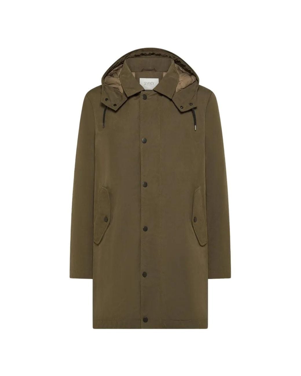 Seventy Green Hooded Press-Stud Coat for men
