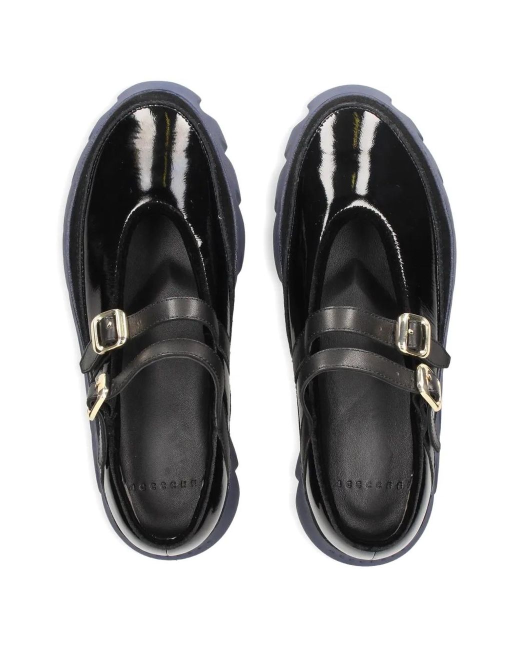 4Ccccees Black Double-Buckle Leather Flat Pumps