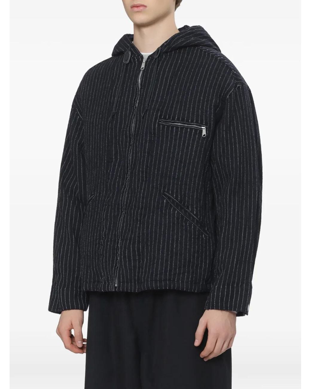 Comme des Garçons Black Pinstripe-Pattern Hooded Jacket for men