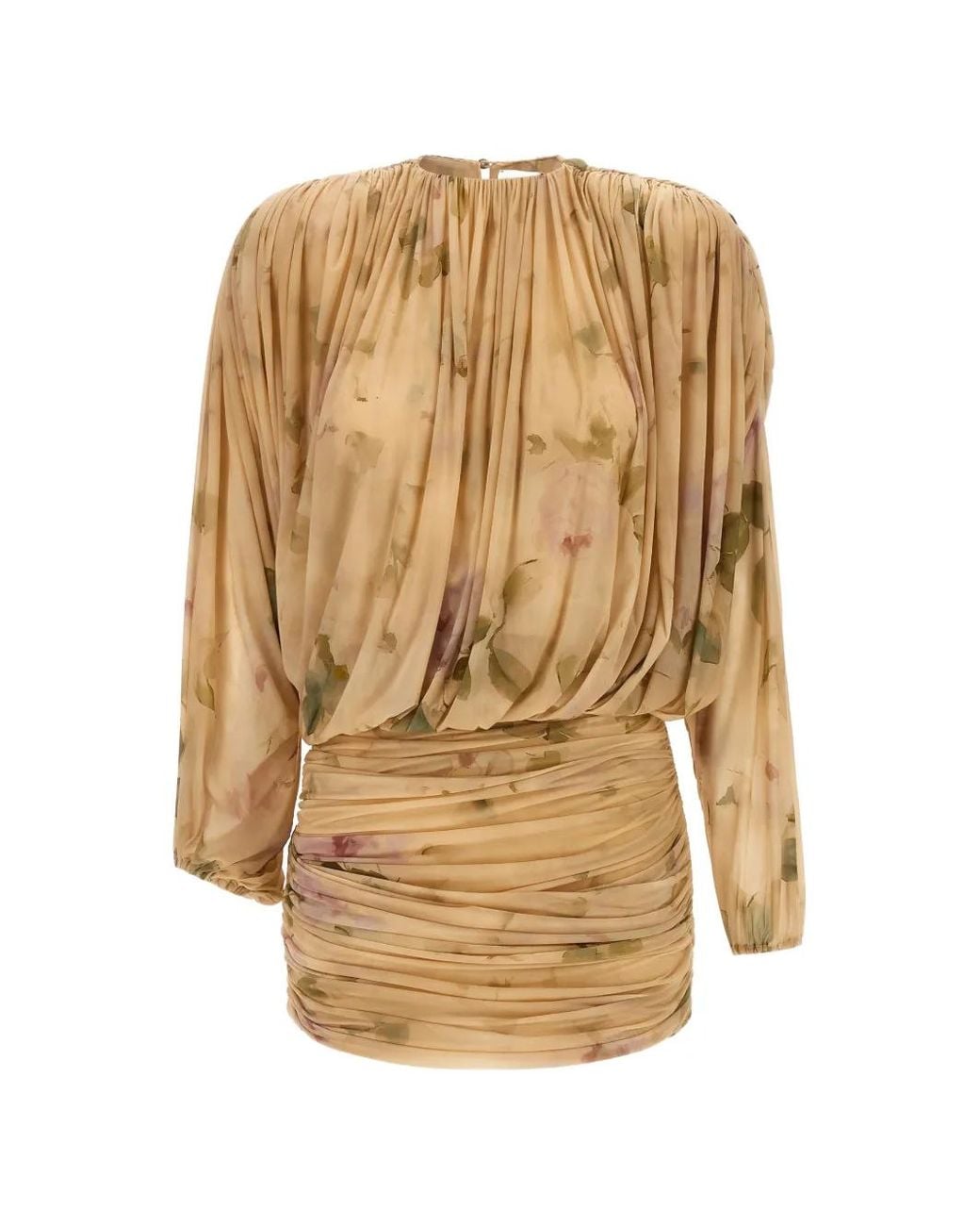 Magda Butrym Natural Floral-Print Draped Mini Dress