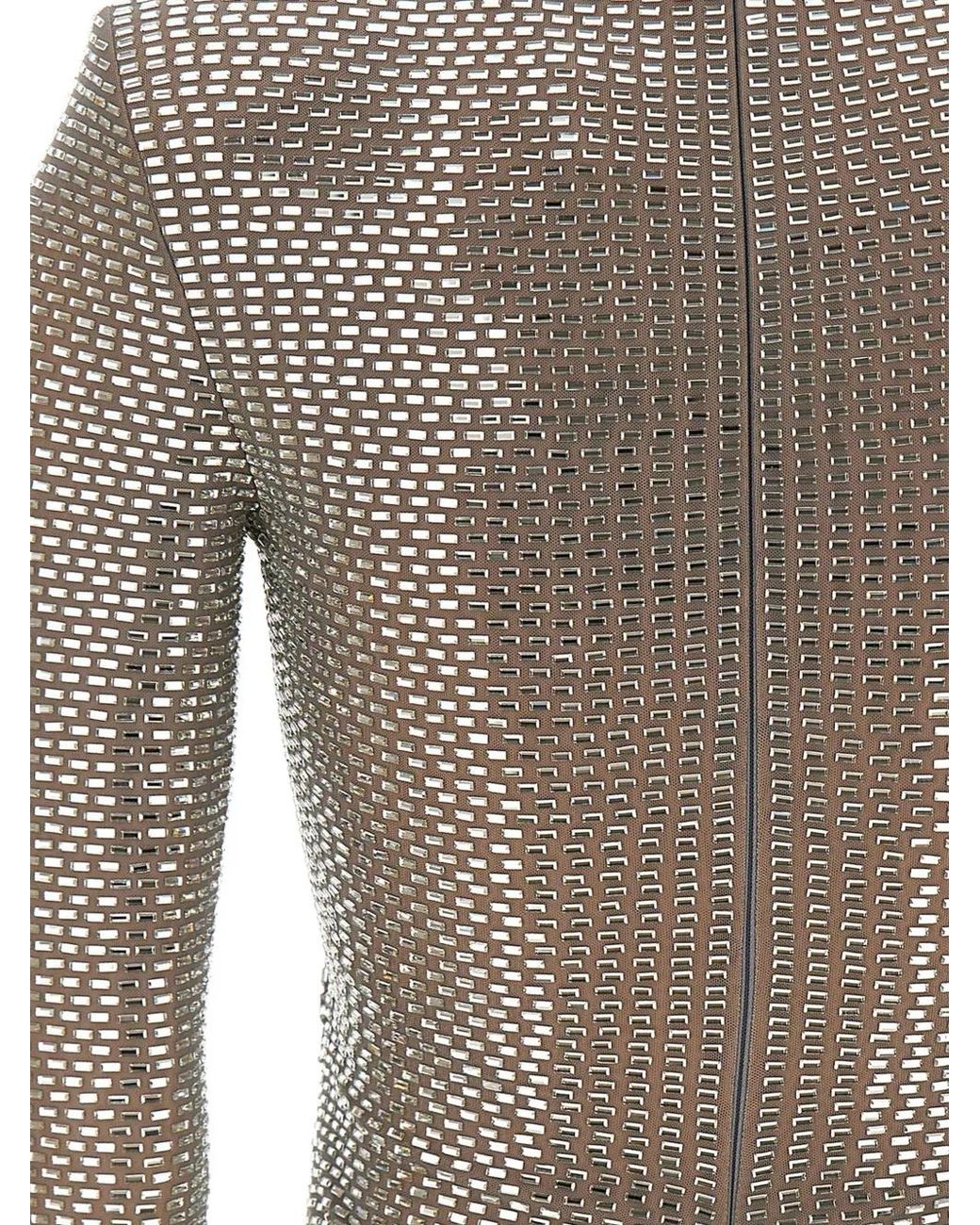 Self-Portrait Gray Rhinestone Mesh Wrap Top