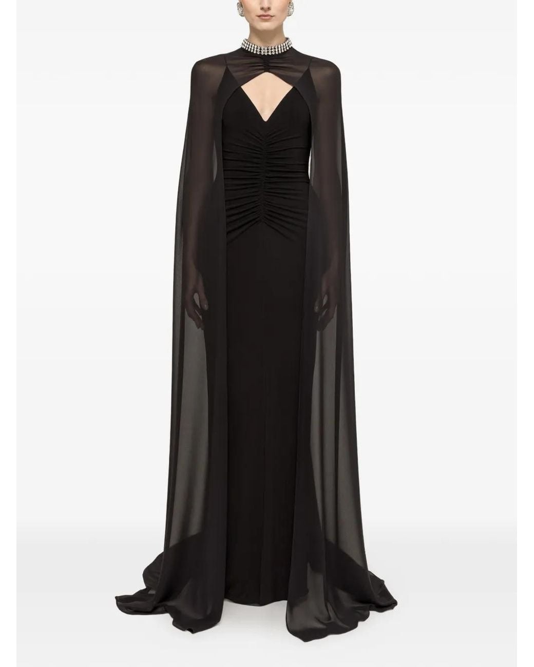Nissa Black Detachable-Cape Maxi Dress