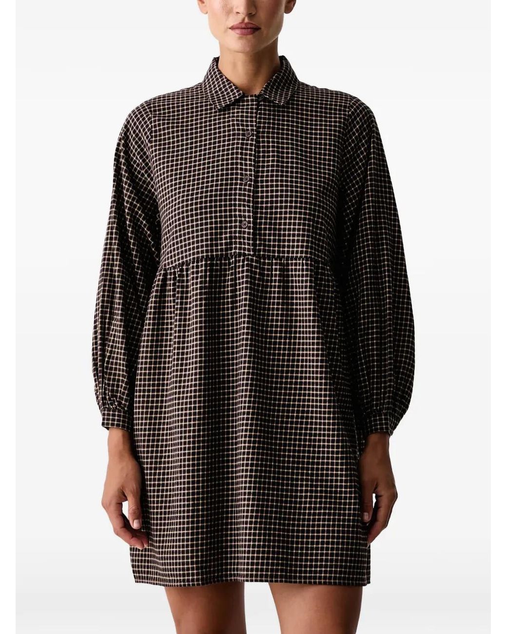 Marc O' Polo Black Check-Print Smocked Mini Dress