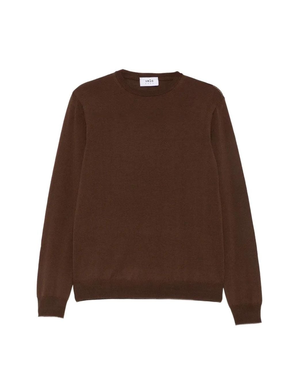 VELA SHOP Brown Crew-Neck Ribbed-Trim Sweater for men