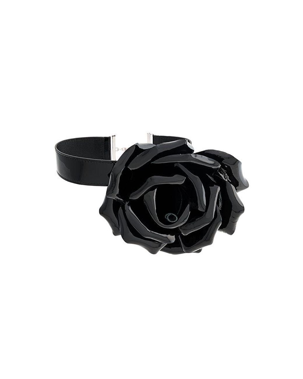 Satin Flower Choker Necklace Women's Black