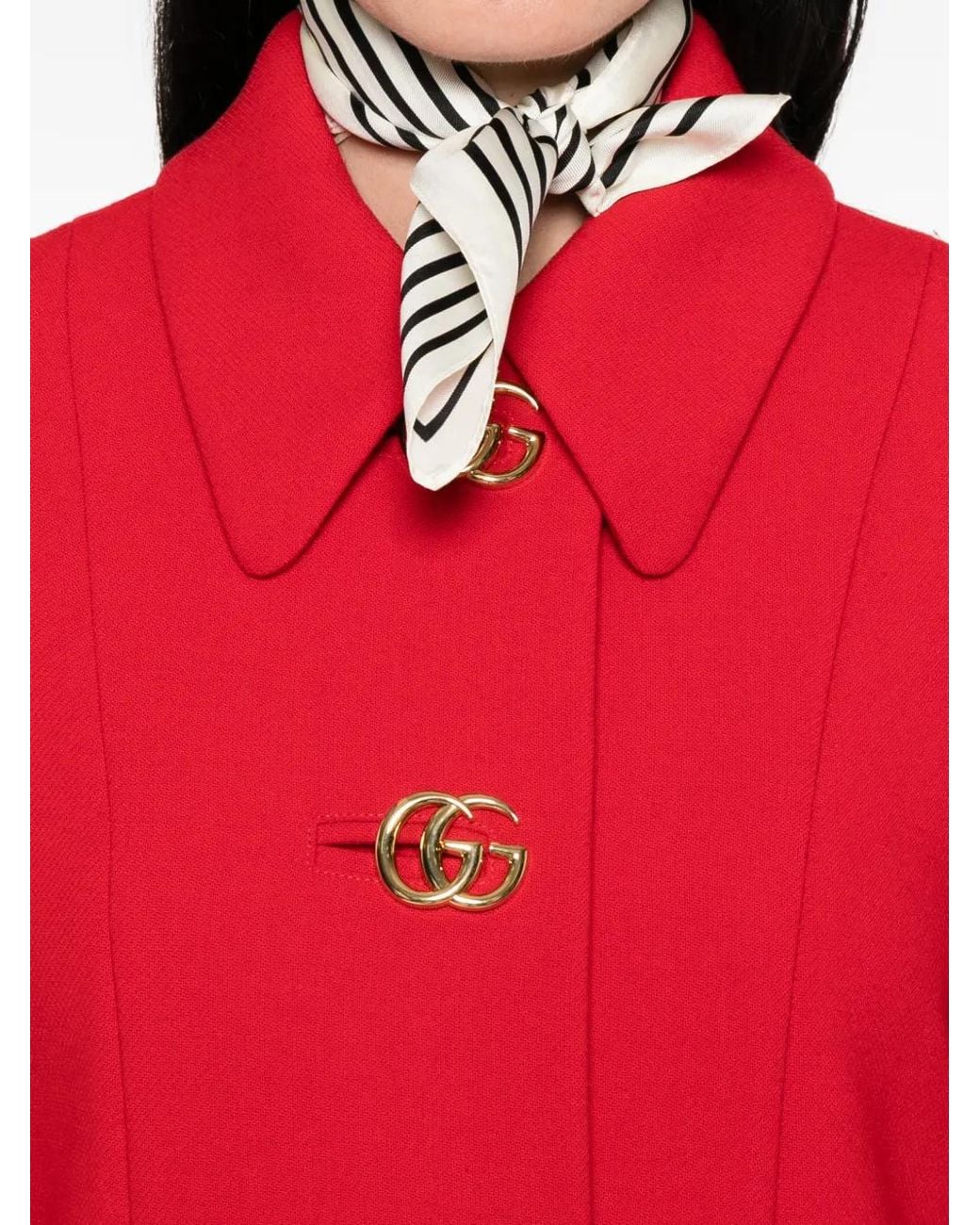 Gucci Red Wool Natté Coat With Double G Button