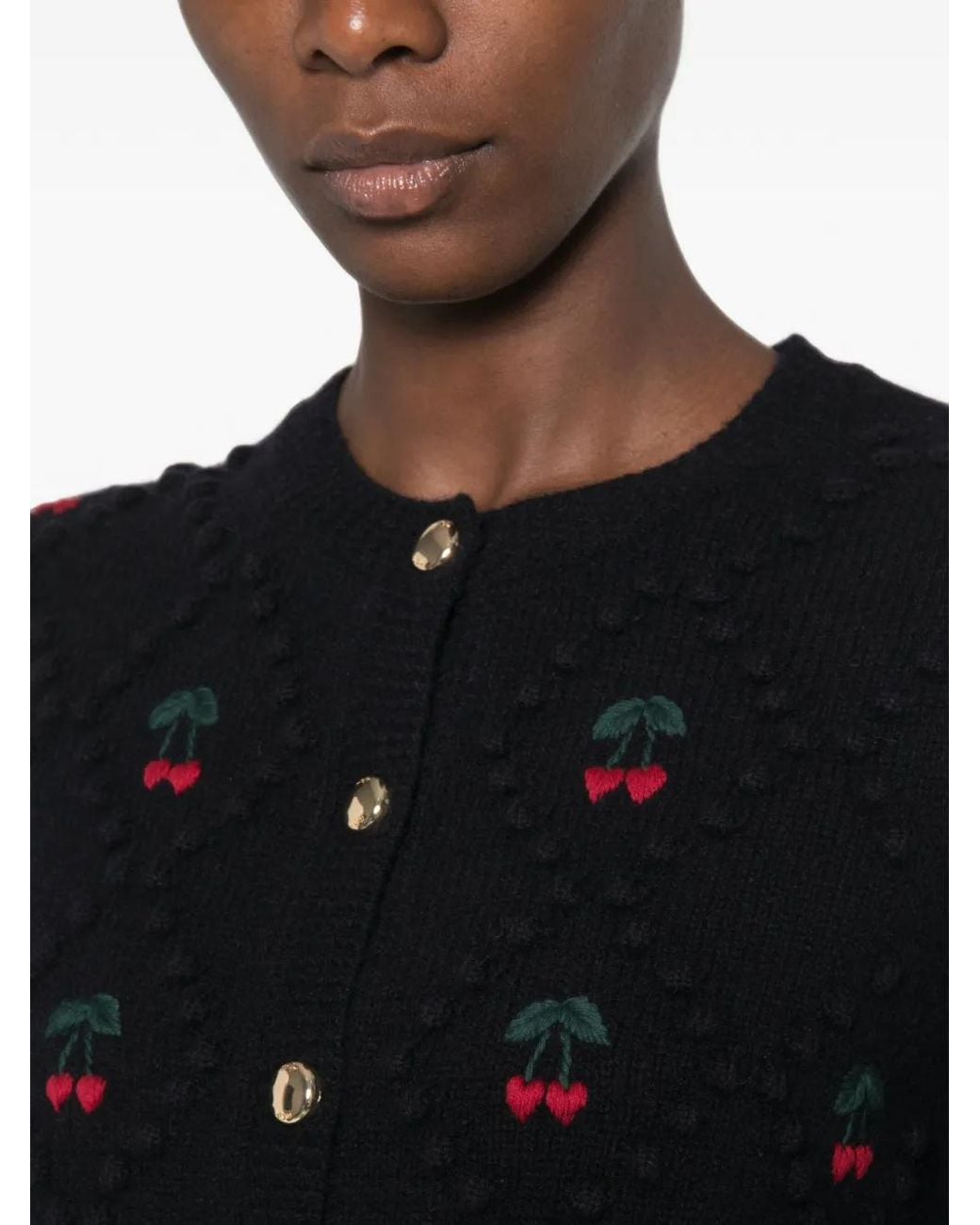 Maje Black Cardigan À Cerise Brodée