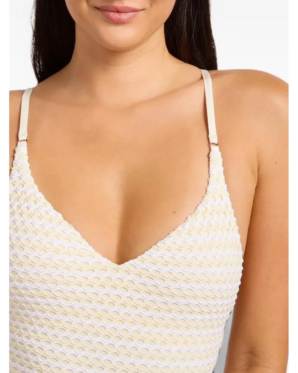 Seafolly White Textured V-Neck Swimsuit