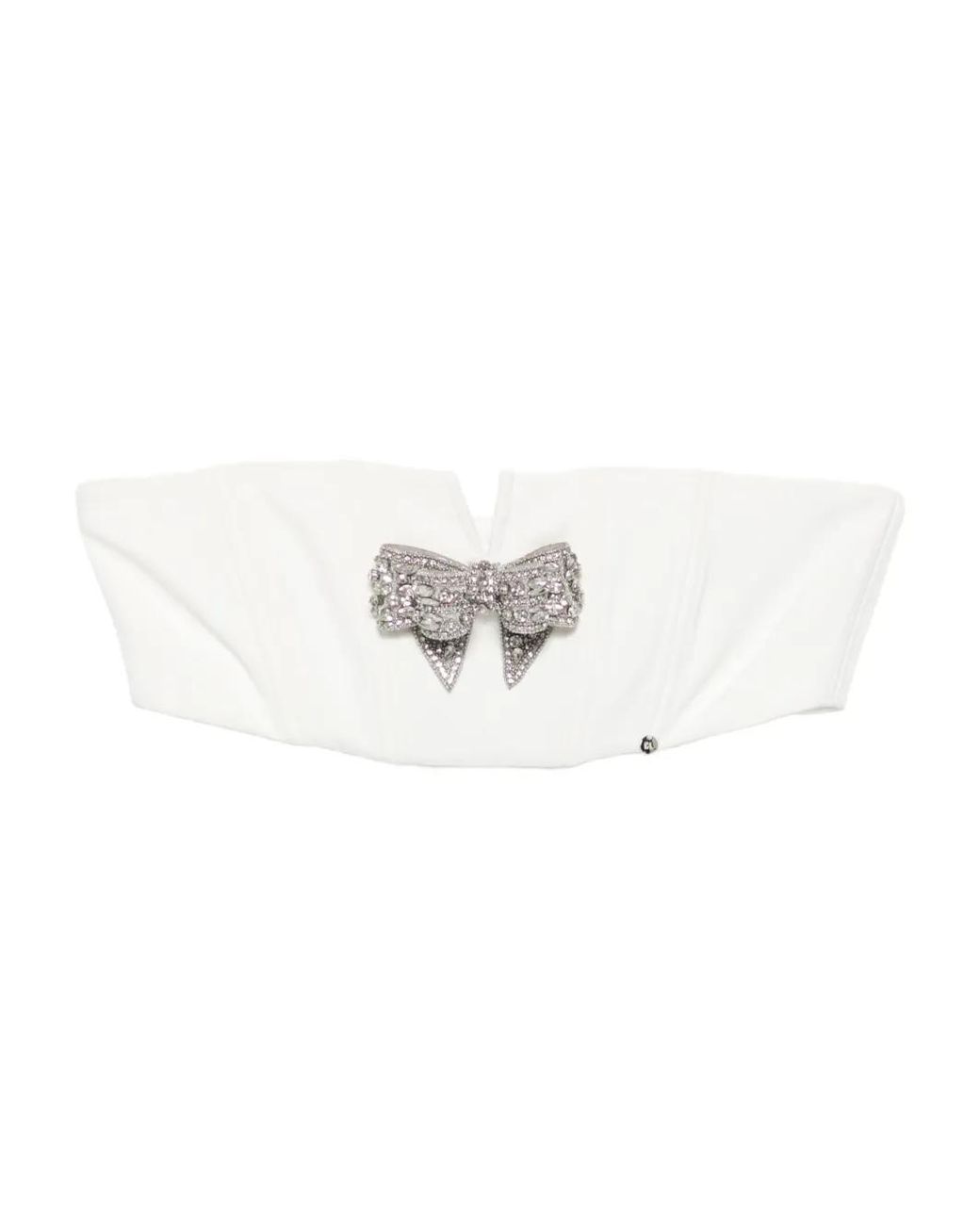 Nissa White Bow-Embellished Crop Top