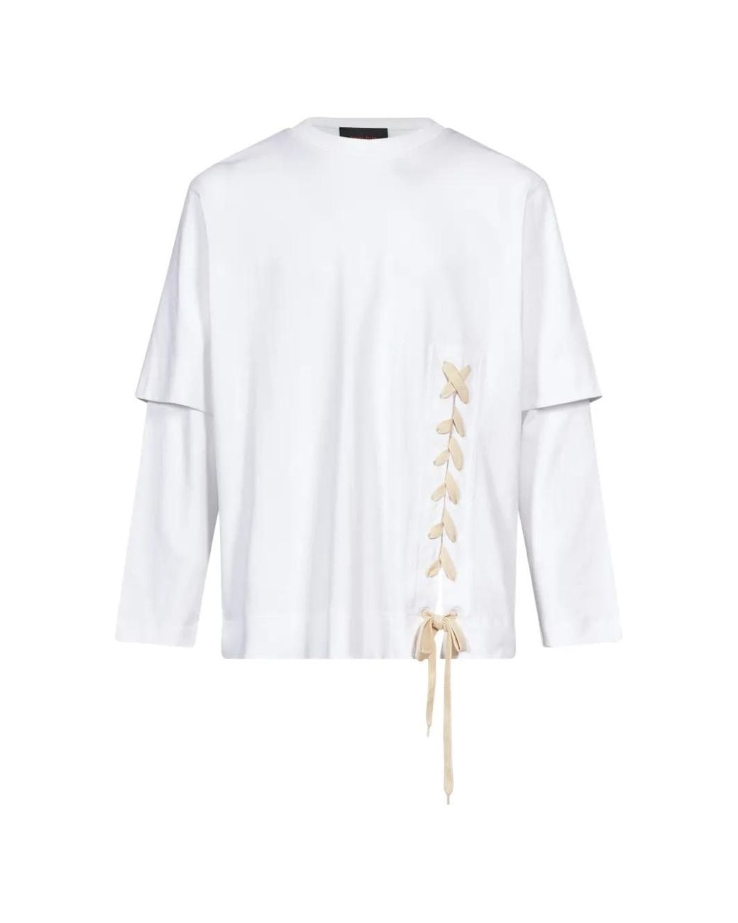 Simone Rocha White Lace-Up Layered-Sleeve T-Shirt for men