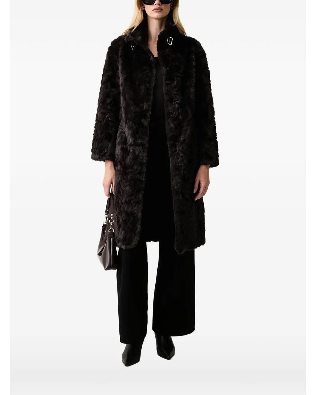 Silvian Heach Black Buckle-Collar Faux-Fur Coat