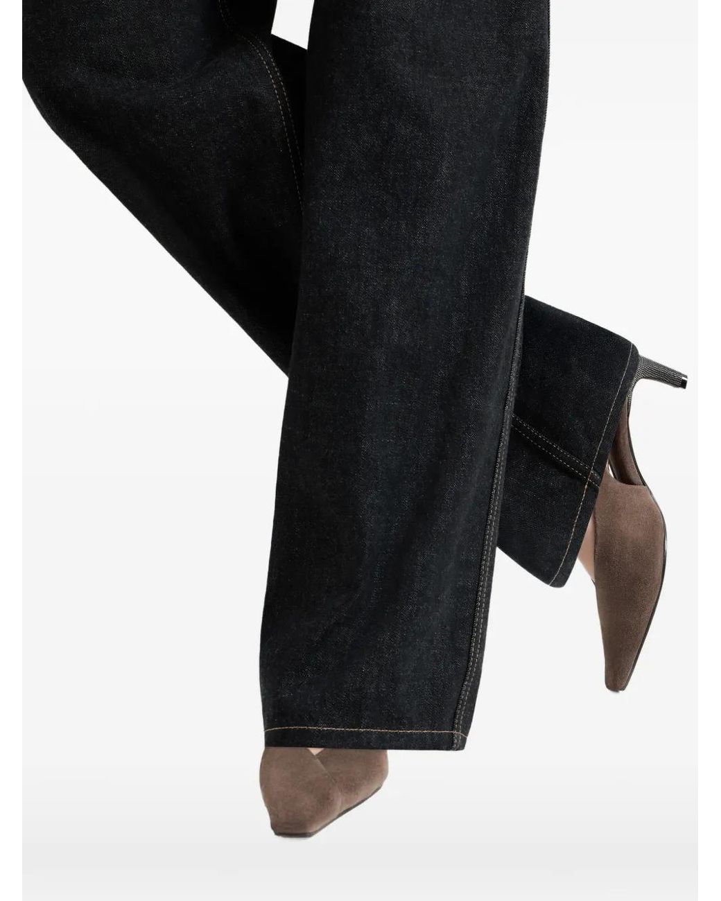 Brunello Cucinelli Brown Suede City Slingbacks With Precious Heels