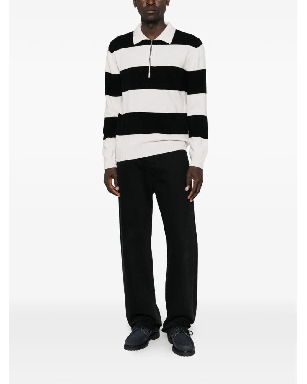 Alpha Studio Black Striped Quarter-Zip Sweater for men