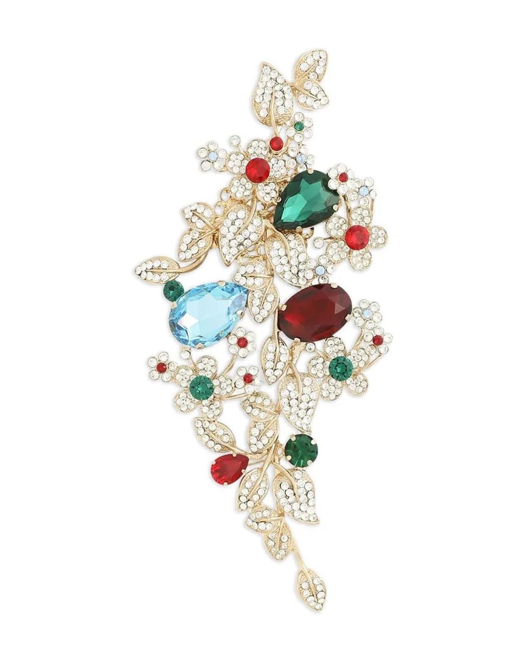 Dolce & Gabbana White Crystal-Embellished Floral Brooch for men