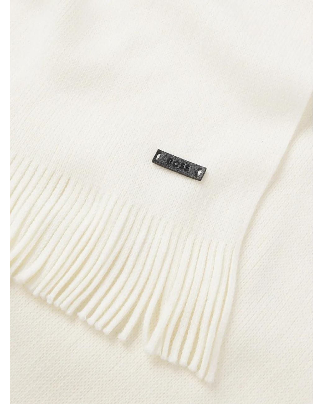 Boss White Écharpe En Laine Vierge À Logo for men