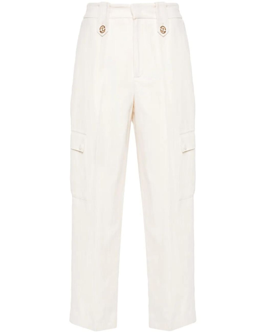 Twinset White Logo-Plaque Twill Trousers