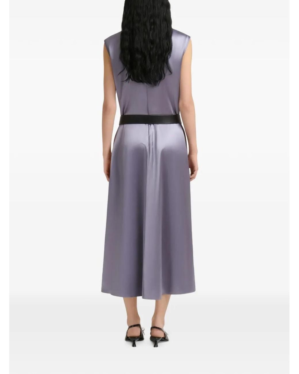 Marni Purple Satin Sleeveless Dress With Contrast Stitching