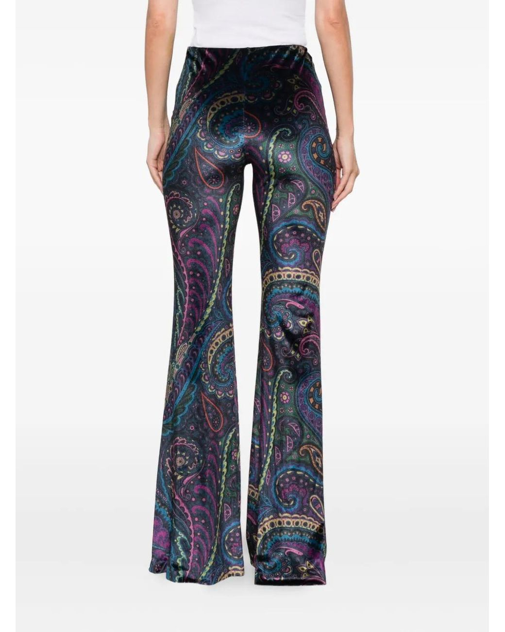 Etro Blue Paisley Print Velvet Pants