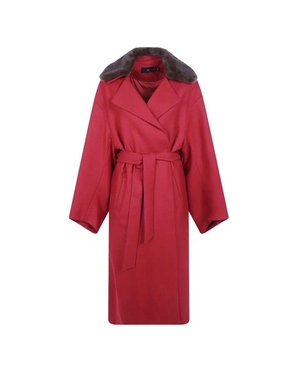 Hui Milano Red Faux-Fur Collar Belted Coat