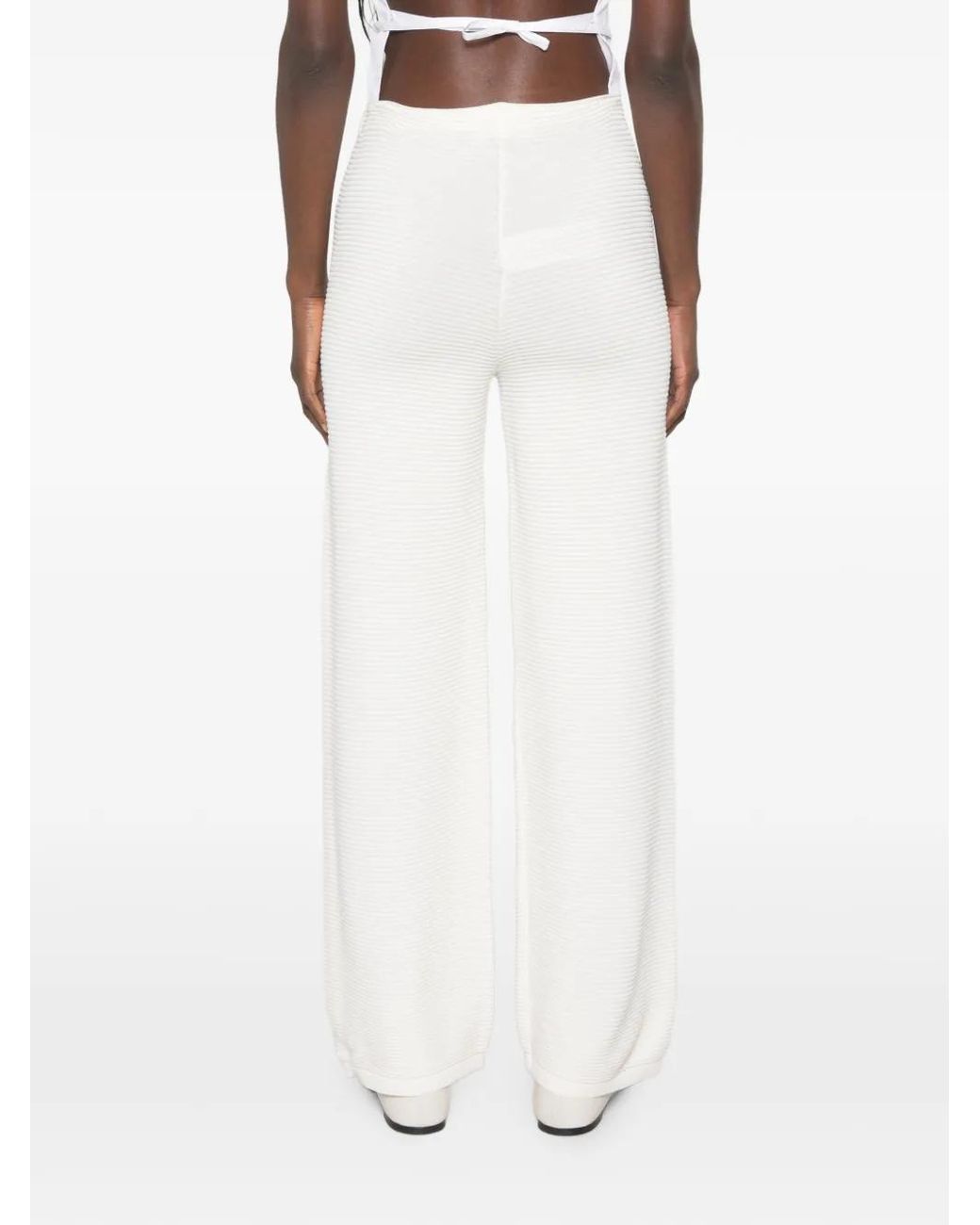 Liviana Conti White Ribbed-Knit Wide-Leg Trousers