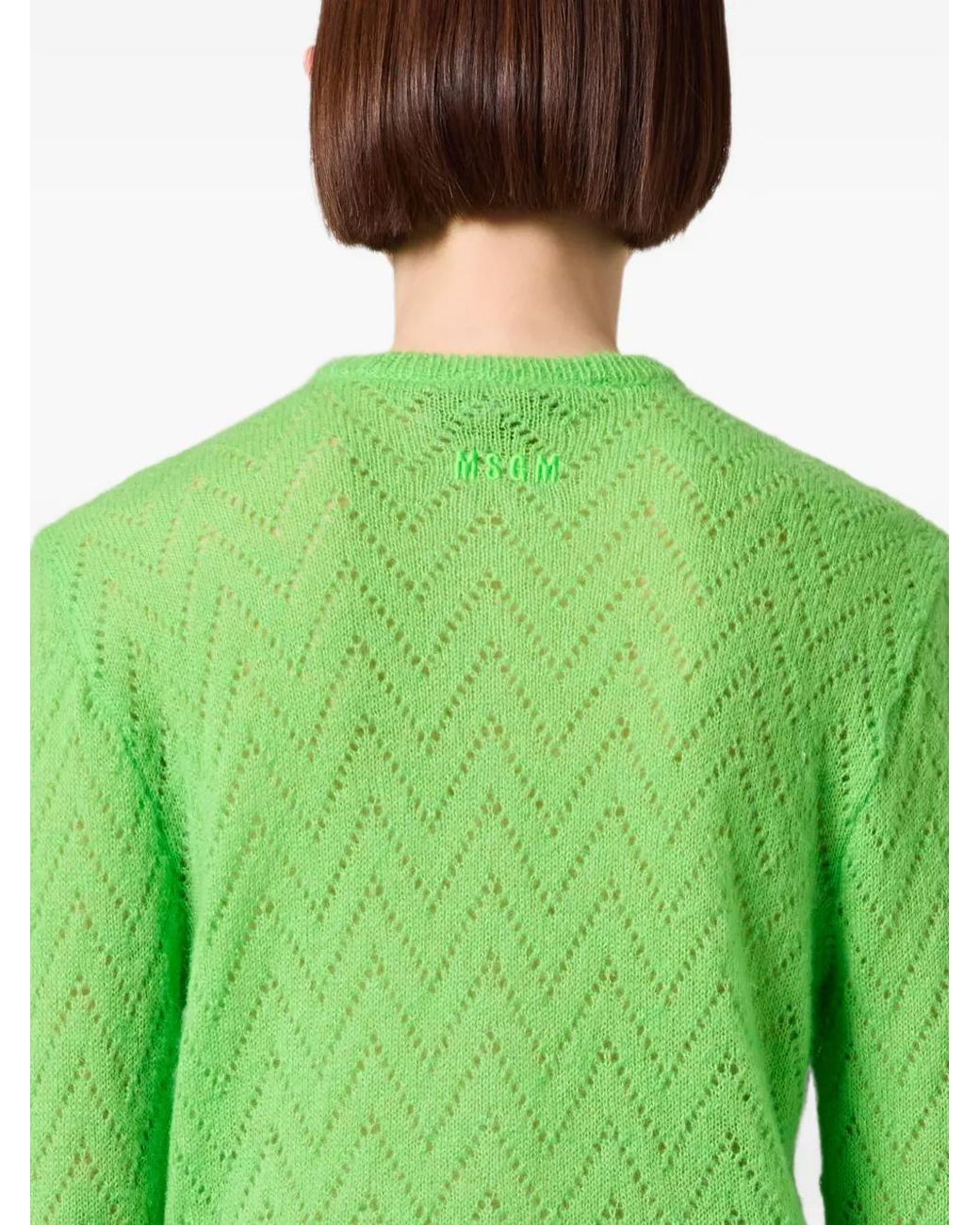 MSGM Green Ruffled-Trim Cardigan
