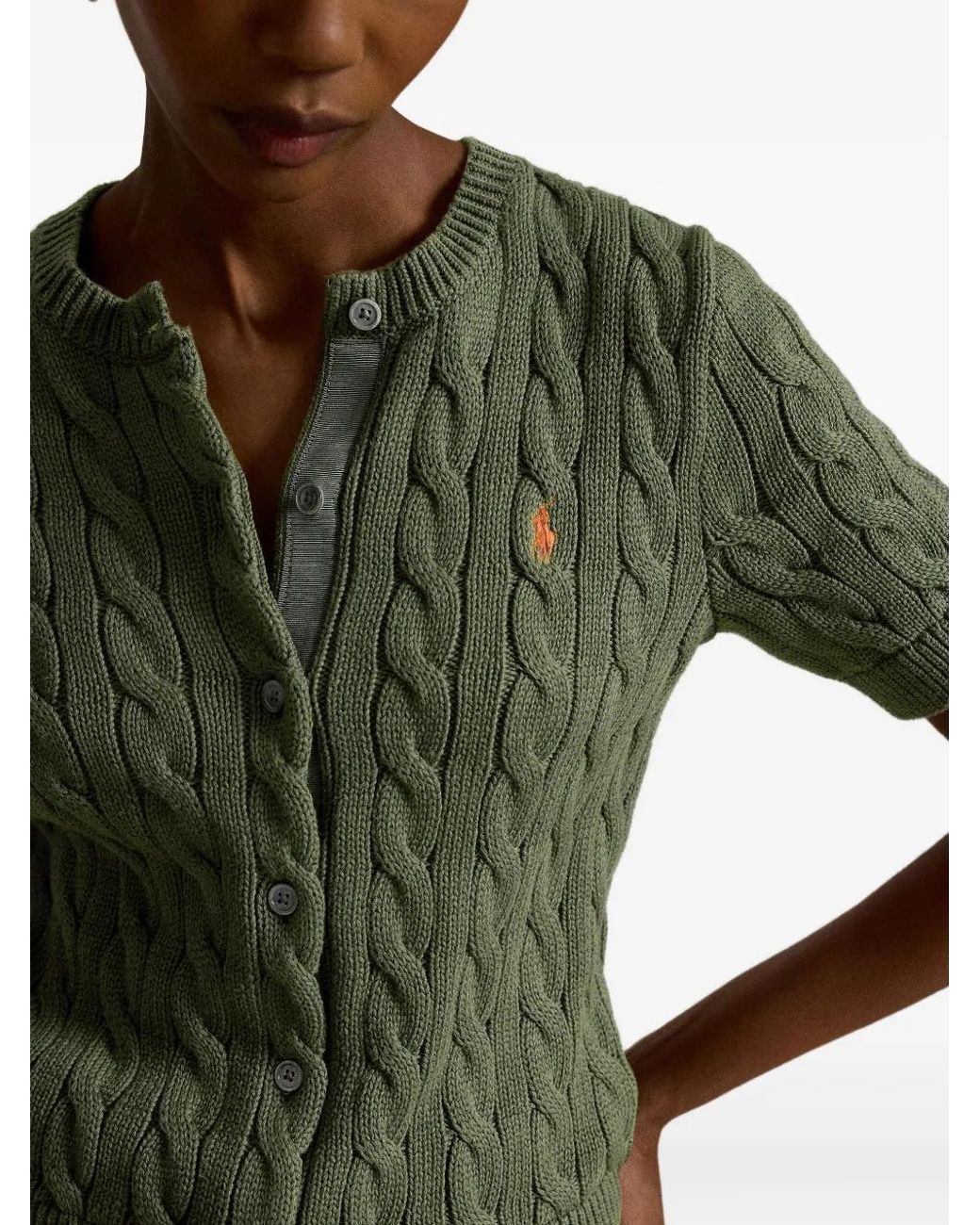 Polo Ralph Lauren Green Cable-Knit Cotton Cardigan