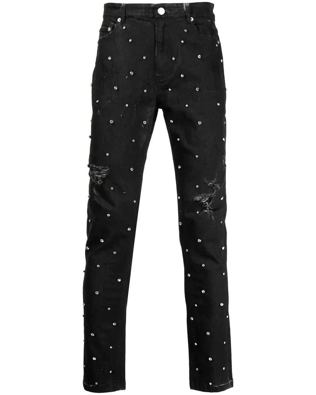 God's Masterful Children Black Cassidy Crystal-Embllished Ripped Jeans for men