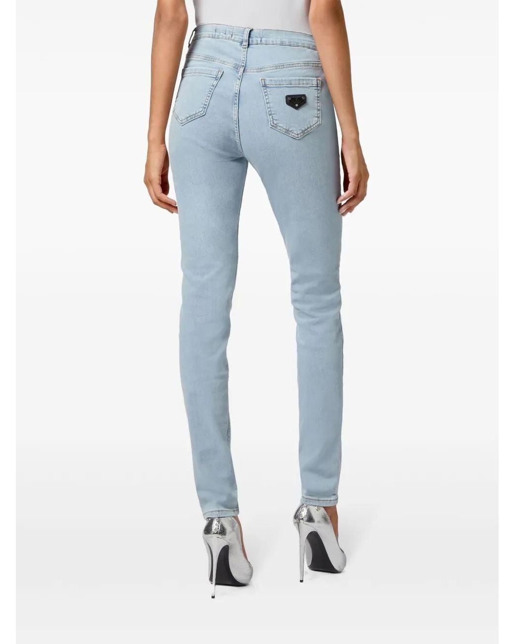 Philipp Plein Blue Logo-Plaque Skinny-Cut Jeans