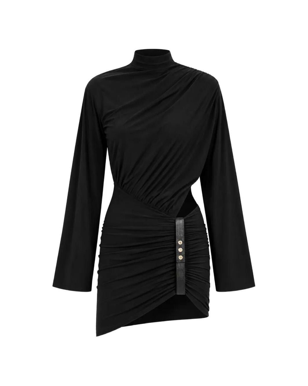 Amazuìn Black Luca Leather-Trimmed Draped Mini Dress