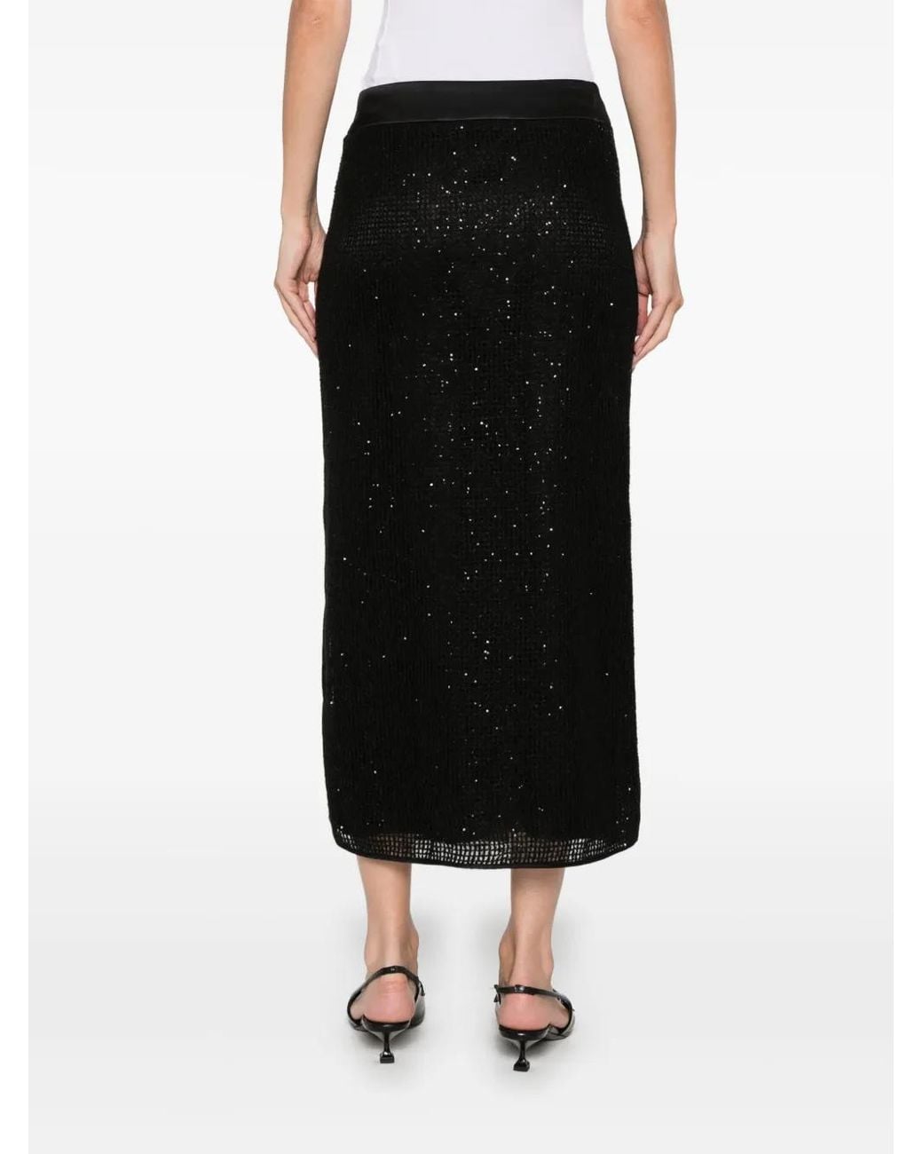 Peserico Black Mesh Midi Skirt