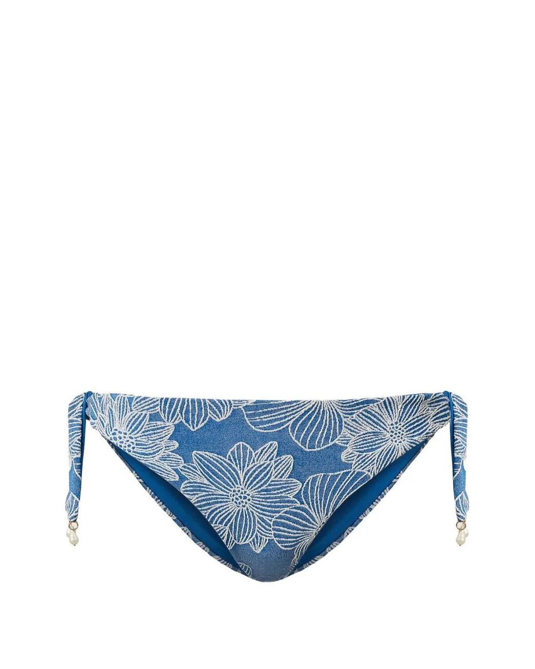 Twinset Blue Jacquard Bikini Thong With Pearls
