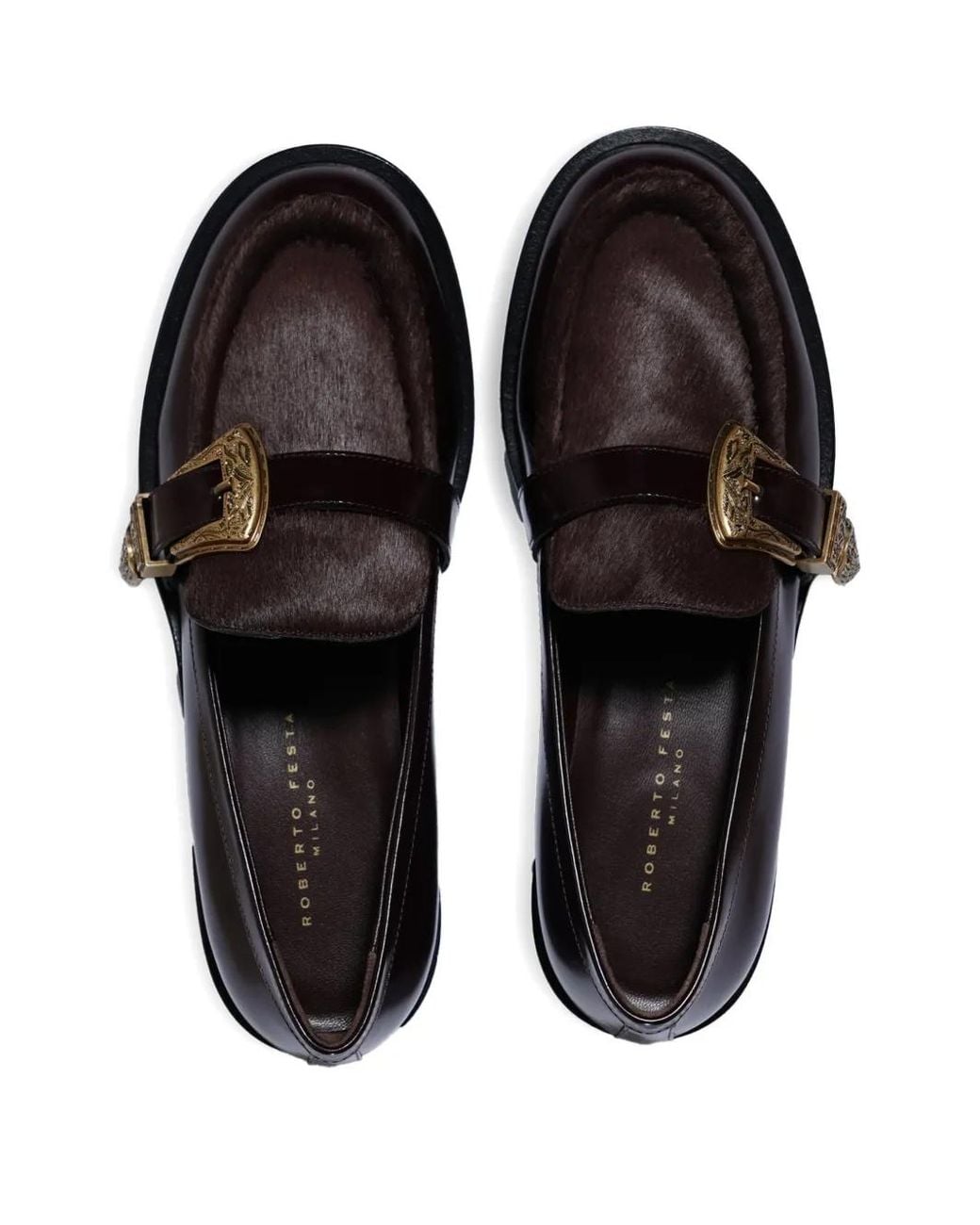 Roberto Festa Brown Lira Pony-Skin Buckle Loafers