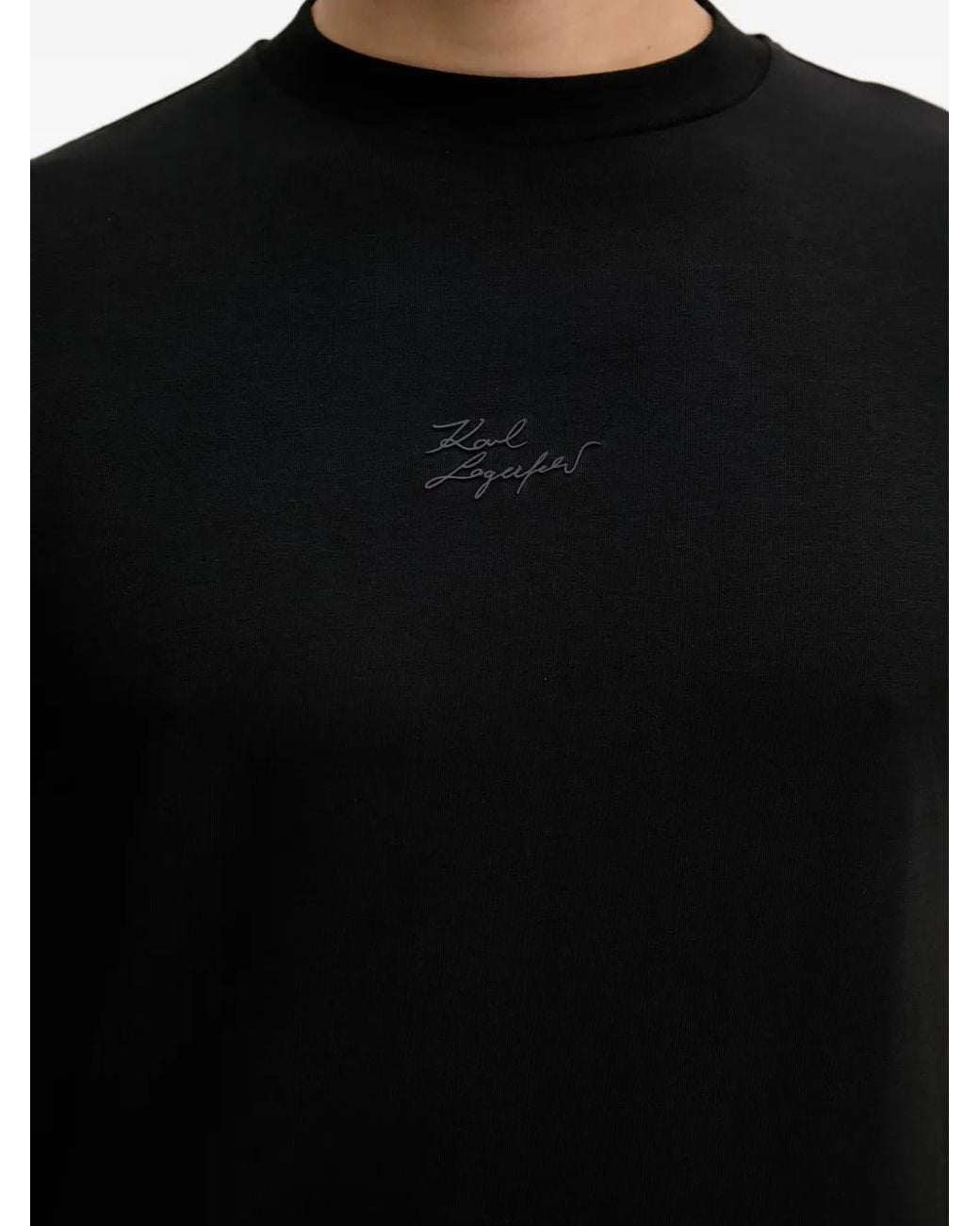 Karl Lagerfeld Black Logo-Embroidered T-Shirt for men