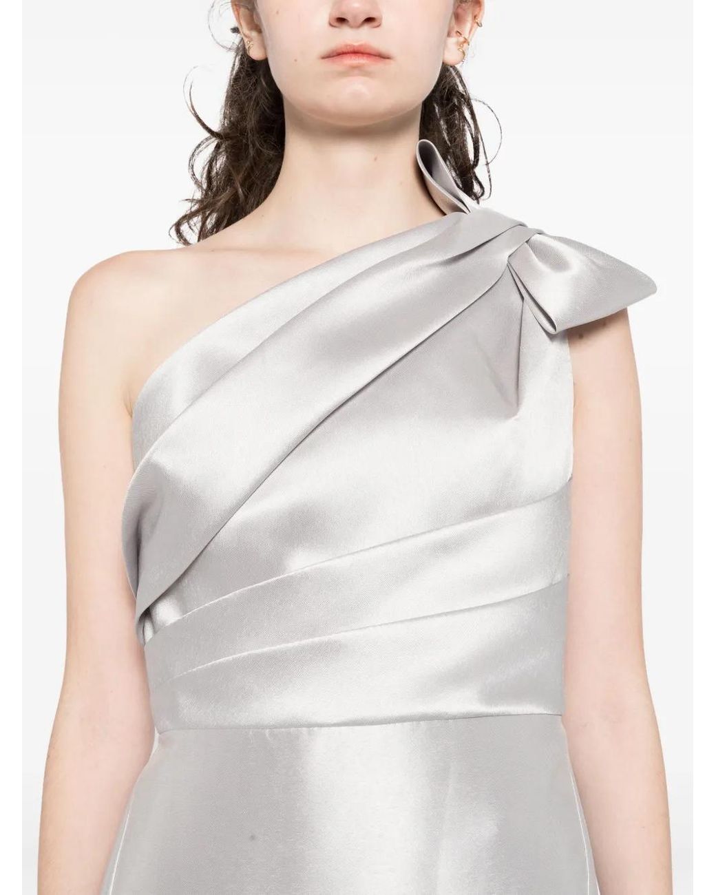 Amsale White Mikado Draped Bodice Gown